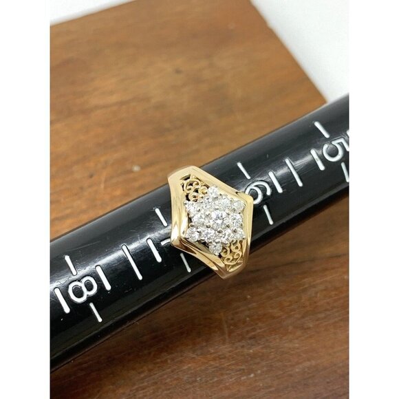 Cocktail Ring Diamond 14k Yellow Gold Cluster 0.35ctw Estate Women's Siz… - Picture 9 of 16